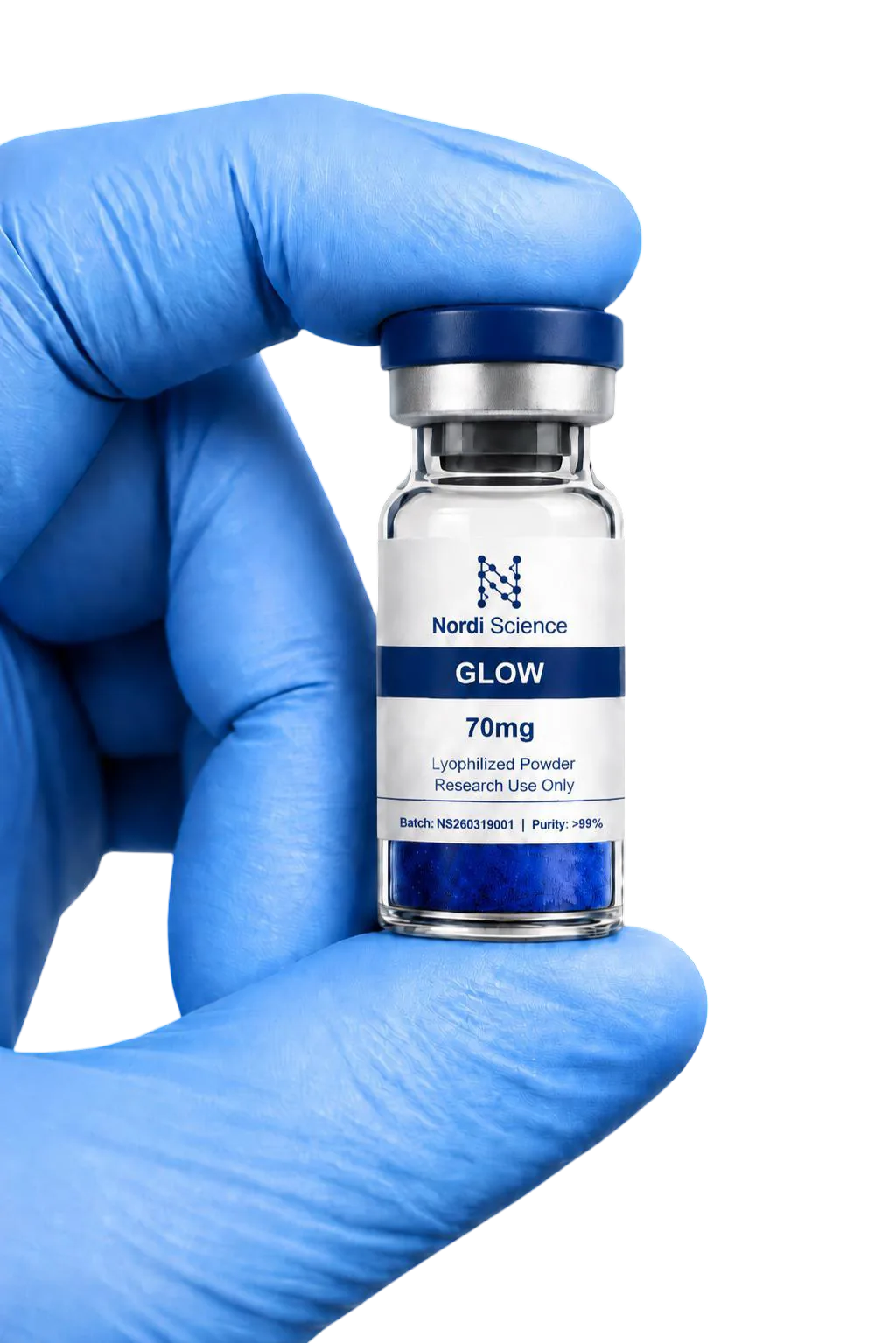 Nordiscience peptide vial held by researcher