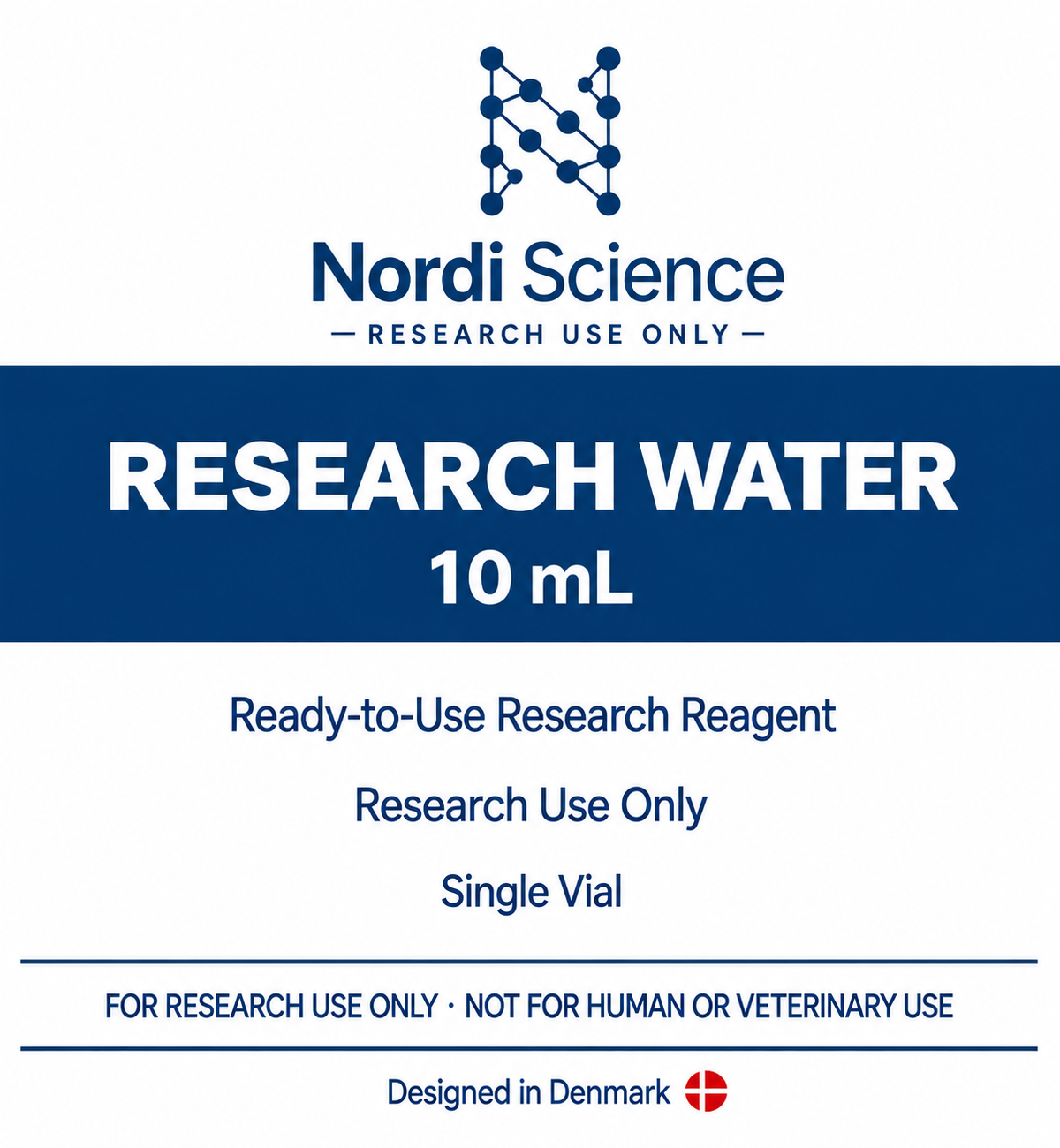 Nordi Science Premium Research Water, 10mL Single Vial, Research Use Only retail box